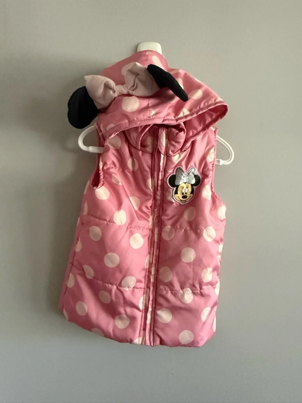 Disney Minnie Mouse Girls Pink Polka Dot Puffer Vest Hooded 4T